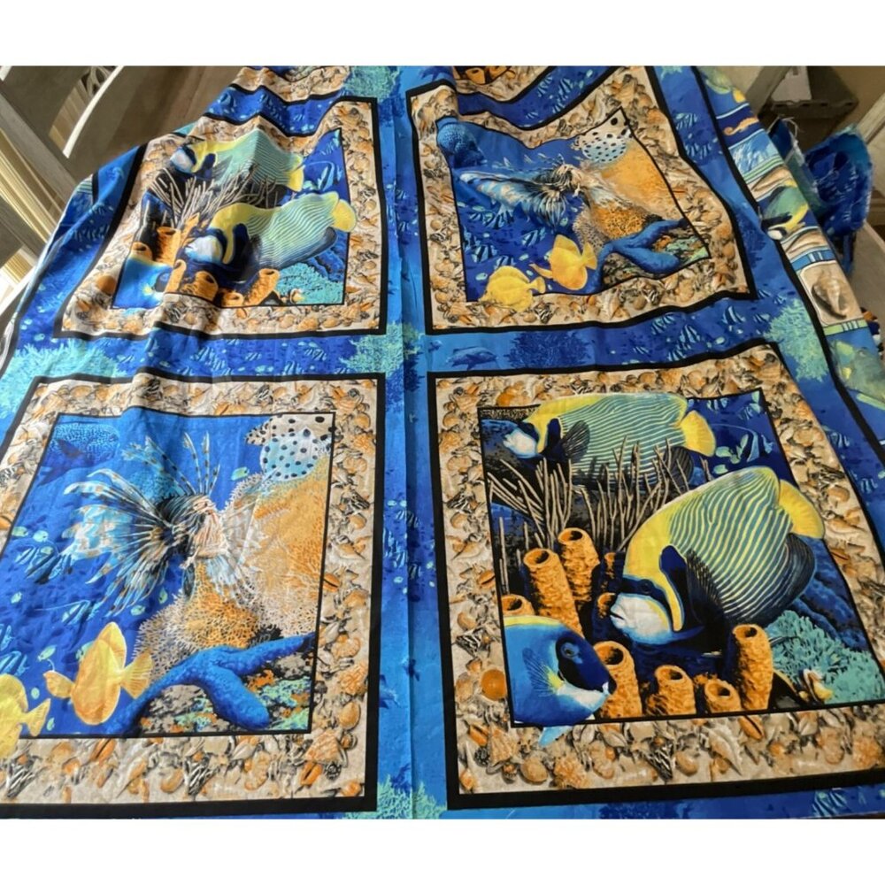 Springs Industries Fabric Coral Sea 6730 Angel Fish Reef Ocean Squares 6.4 Yd
